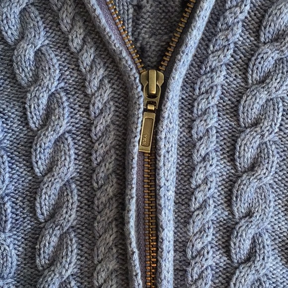 L. L. Bean double cable zip front 100% cotton cardigan periwinkle blue - Picture 5 of 11